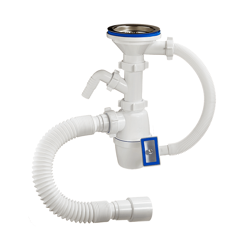 A-4011 Сифон для мойки с выпуском 3 1/2"х 40 мм с отводом, с переливом и гибкой трубой 40х40/50 мм