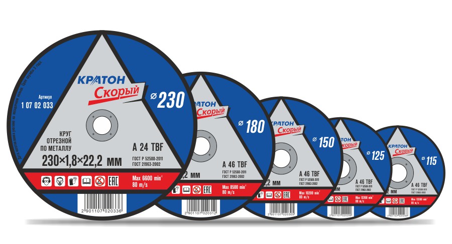 Круг отрезной по металлу КРАТОН 115*1,6*22,2мм скорый А46TBF