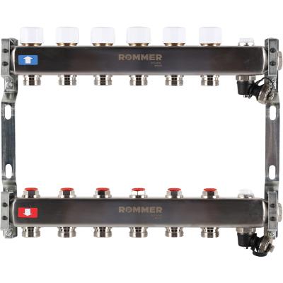  ROMMER Коллектор из нержавеющей стали без расходомеров, с клапаном вып. воздуха и сливом 6 вых.