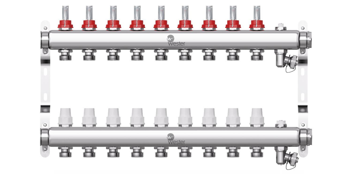 Коллектор нерж. Wester 1 3/4 в сборе с расходомерами на 9 выходов
