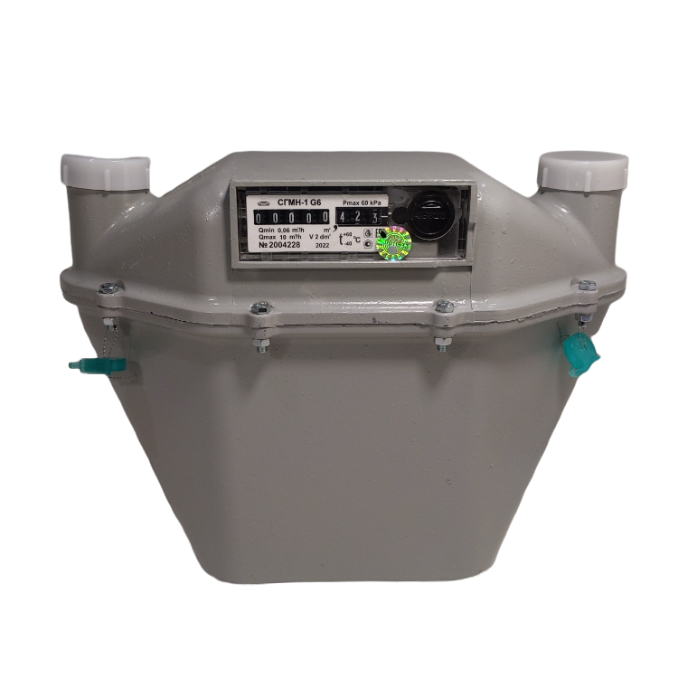 Счетчик газа бытовой СГМН-1-1-1 G6 (м\о 250мм, резьба 32, без адаптеров) левый, Минск 2025г.