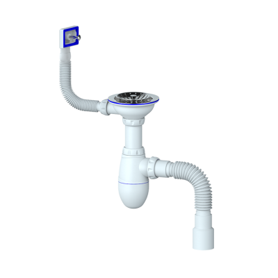 Сифон 3 1/2*40 B425P с прямоуг. переливом, с гофрой 40*40*50 UNICORN (винт, шток, ручка - пластик)