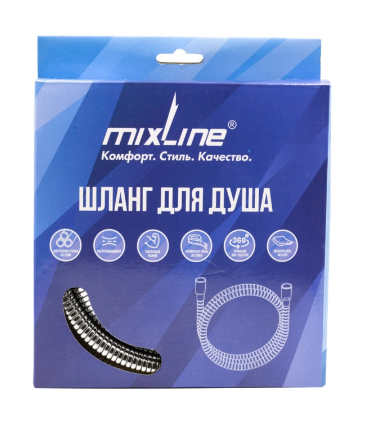 Шланг душевой 150 см имп/кон, EPDM, нерж. сталь, хромир MIXLINE MIX-2-150 (коробка)